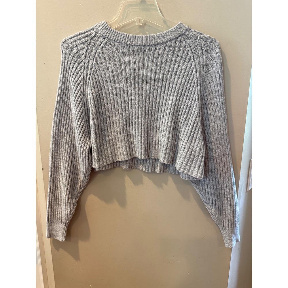 Aeropostale Womens‎ XS Gray Ribbed Knit Cropped Crewneck Sweater RN154379